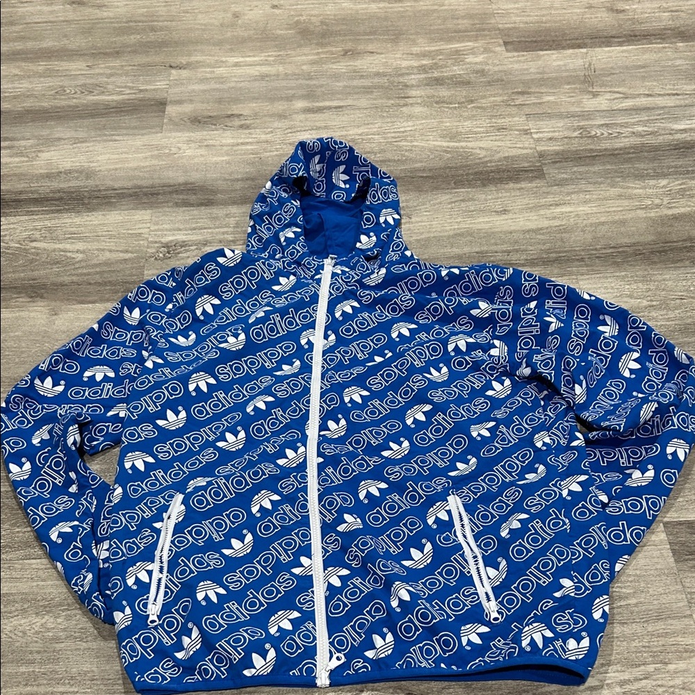 Adidas Blue and White Patterned Hoodie